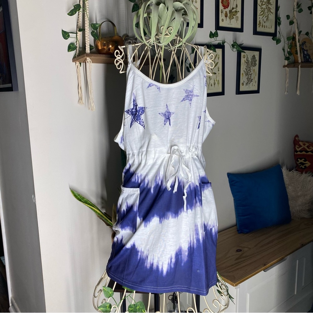Charming Starry Women’s Dress in Blue and White 2XL